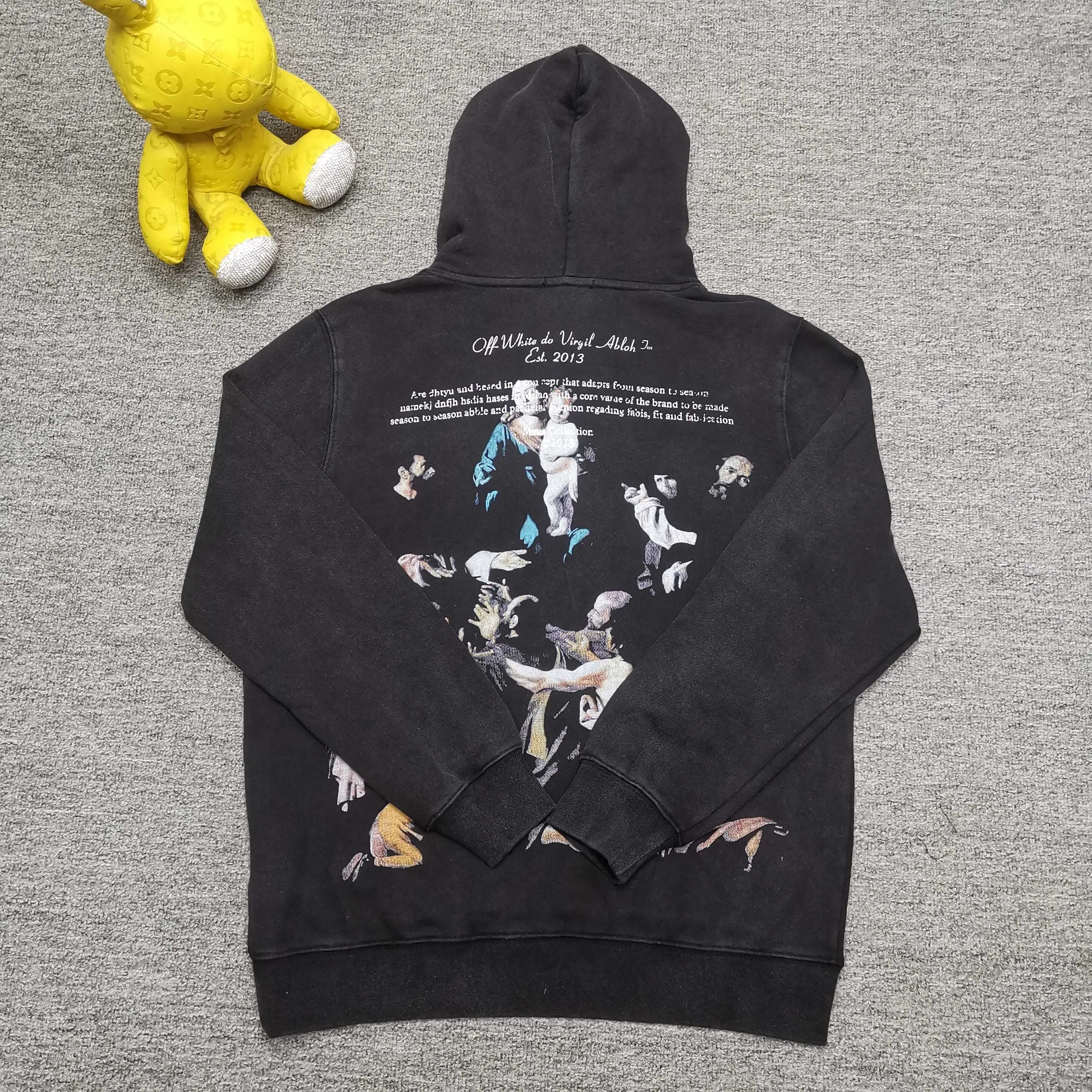 off white 25ss religious portrait oil painting 460g washed hooded sweatshirt Color: washed black Size: S M L XL P240